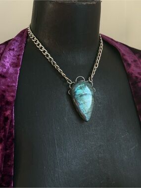 Labradorite Teardrop Pendant Necklace chunky necklace jewelry witchy boho goth